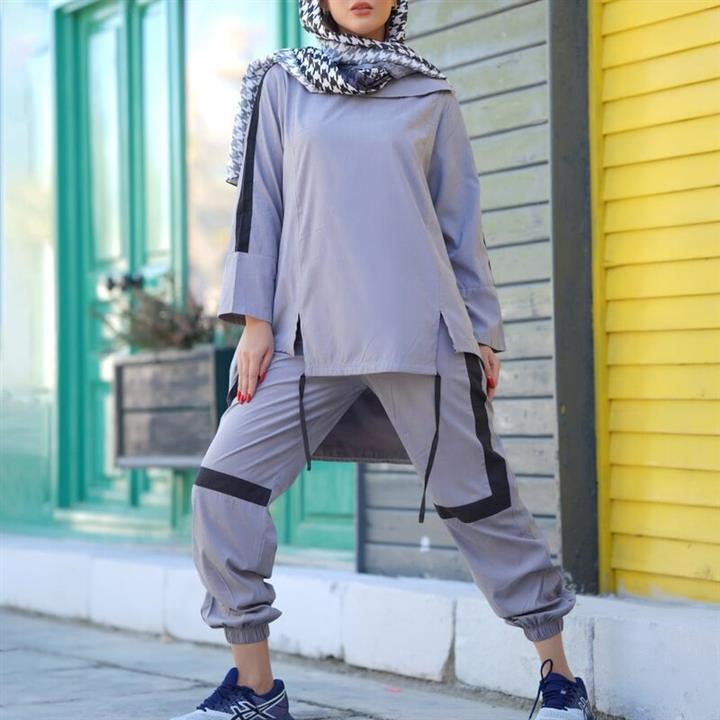 حراج  ست هودی و شلوار زنانه میکرو‌ یقه قایقی با